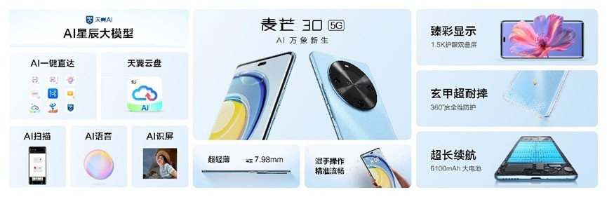 中国电信首款自主品牌AI手机终端—麦芒30 5G正式发布，让智能触手可及
